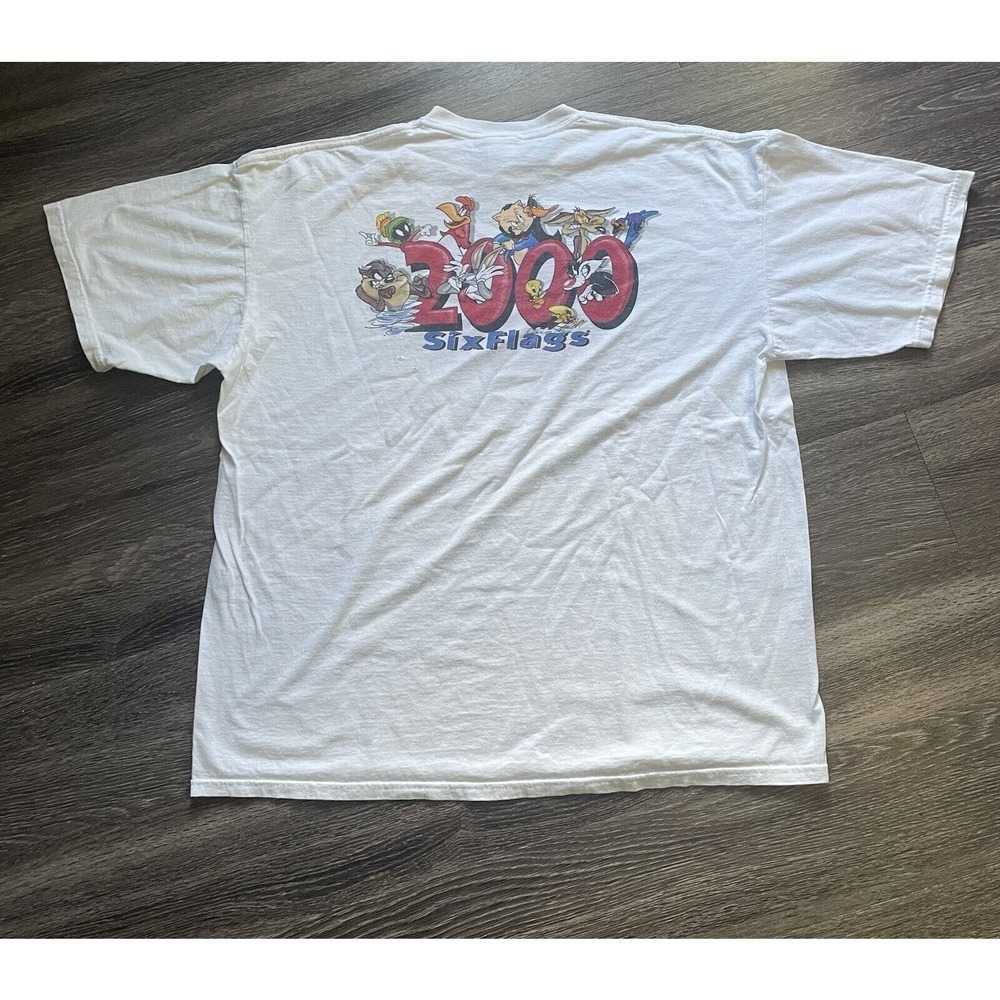 Rare VTG SIX FLAGS Looney Tunes Bugs Taz Tweety Porky 2000 T Shirt 90s 2000s 2XL